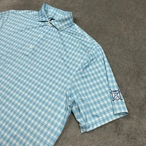 FJ FootJoy Golf Polo Shirt Mens Large Blue Check Performance Wicking Pocket Logo - Picture 1 of 9