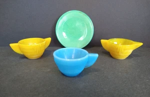 Vintage Kinder Akro Achat Schlacke Glas Geschirr Zucker, Milchkännchen, Teller, Tasse - Bild 1 von 13