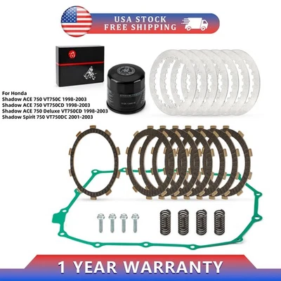 Kit de placas de fricción de embrague con filtro de aceite 1998-2003 para Honda Shadow ACE 750 VT750 Foto 1 de 4