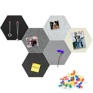 Hexagon Felt Bulletin Board, 6Pcs Large Pin Boards 11.8 x 10.2 x 0.5IN Self A... - Picture 1 of 7