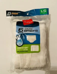 Hanes Comfort Flex Boys Package Of 6 White Tag less Briefs Size L(14-16) - Picture 1 of 2