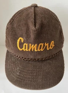 Camaro VTG Corduroy Hat Brown Yellow Script Strap Back Moja 1990s - Picture 1 of 10