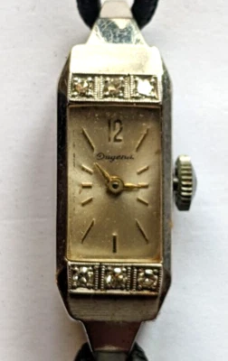 Damenuhr Art Deco DEGUNA Kleinuhrwerk Weißgold Diamenten 10,1g - Bild 1 von 4