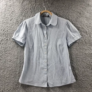 DAVID LAWRENCE Womens Top Size 98 Blue Grey Textured Short Sleeve Collared - Picture 1 of 13