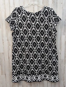 Susan Graver Weekend Dress Womans Plus 1X  Black White Diamond Geometric Stretch - Picture 1 of 10