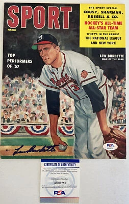 Revista deportiva firmada por Lew Burdette sin etiqueta PSA/ADN, julio 1957, (B119) Foto 1 de 4