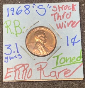 1968 s penny Error Struck The Wire Proof Rare🔥🔥🔥nice Toned 🔥🔥 - Picture 1 of 23
