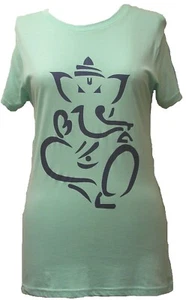 Adini Ganesh Graphic Tee Shirt in Mint Green with Navy Ganesh Small-Extra Large - Picture 1 of 4