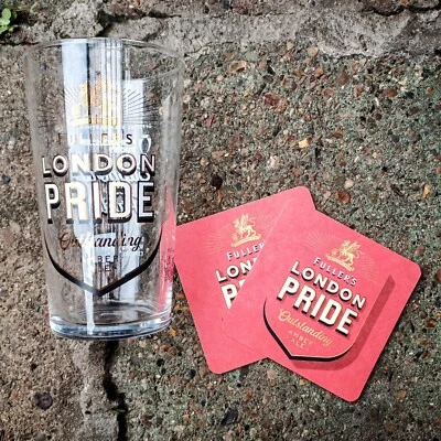 Fullers's Brewery LONDON PRIDE Ale Pint Glass & 2 BEER MATS Father's Day Gift  - Image 1 of 4
