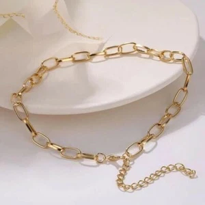 Women Paper Clip Chunky Thick Link Chain Necklace Choker H S3 ZZZ8 Gold H7P4 - Picture 1 of 13