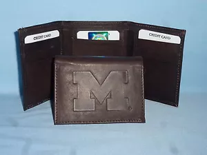 MICHIGAN WOLVERINES Leather TriFold Wallet NEW dkbr 3 m1 - Picture 1 of 4
