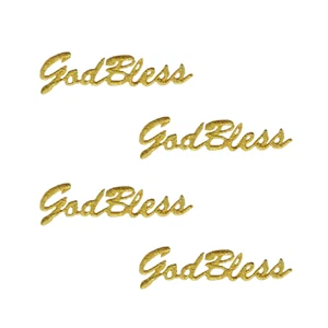 God Bless in Metallic Gold (4-Pack) Iron On Patch - Picture 1 of 3
