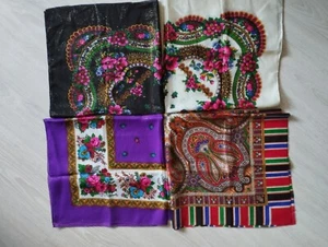 Lot  4 Vintage Women Shawl Flower Ukrainian Polish Babushka Scarf USSR - Picture 1 of 17