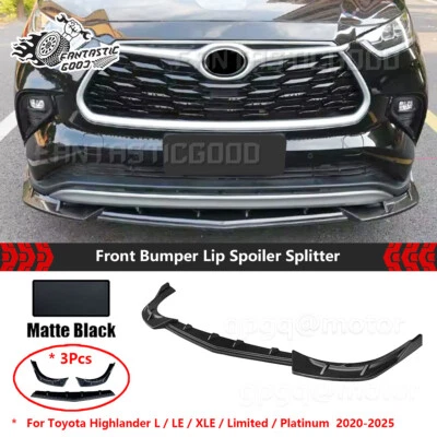 For Toyota Highlander XLE LE 2020-2025 Matte Black Front Bumper Lip Spoiler Kit - Image 1 of 4