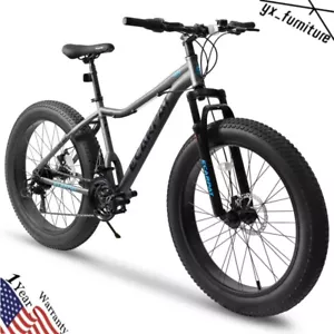 26" Fat Tires Mountain Bike 21-Speed Disc Brakes Trail Commuter City Bicycles - Picture 1 of 8