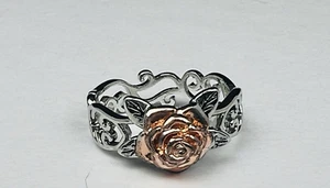 Silver Tone Gold tone rose design Scrolled Ring Size 10 New Victorian - Picture 1 of 9