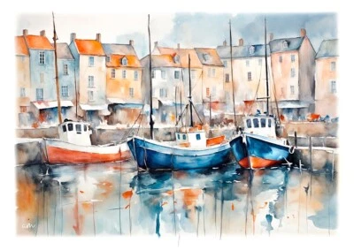 Tableau  Création originale - port en Bretagne  - Photo 1/4