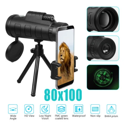 Day/Night Vision 80X100 Zoom HD Monocular Starscope Monocular Telescope BAK4 - Image 1 of 4