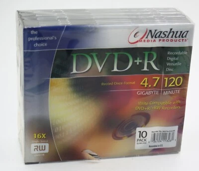 10 pack slimcase Nashua DVD+R Discs 120Min 4.7GB - Image 1 of 3