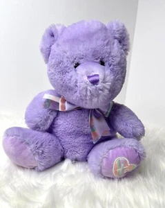 Hugfun Lavender Lilac Valentine Teddy Bear 14” XO Heart On Foot 2017 SANITIZED - Picture 1 of 8