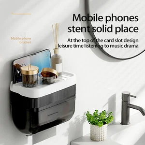 Tissue Storage Box Punch-free Multi-purpose Wall-mounted Toilet Paper Storage - Picture 1 of 12