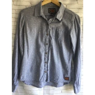 Volcolm Jeans Light Blue White Speckle Polka Dot Pocket Button Down Top Sz Small - Image 1 of 4