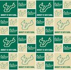 NCAA UNIVERSITY OF SOUTH FLORIDA PATCHWORK PRINT 100% COTTON BY THE 1/2 YARD