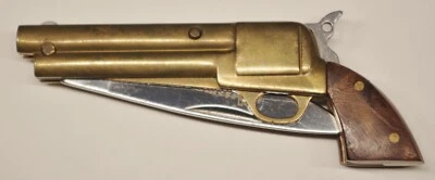 Rough Rider Six Shooter "Always Ready" Brass Pistol Knife w/Wood Handles 3-5/8" - Image 1 of 4