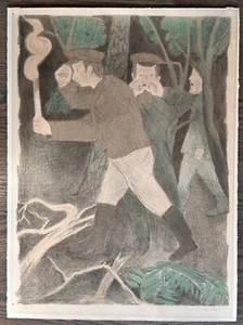 RAPHAEL SOYER Vintage Original Lithograph Pencil Signed AP Men Woods Hunting COA - Picture 1 of 6