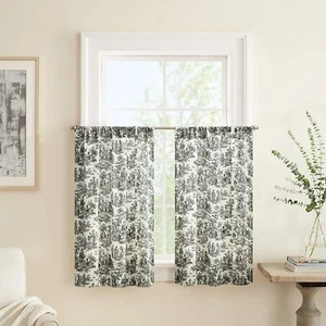 WAVERLY Charmed Life Toile STUFENVORHANG SET Baumwolle Küche Blumen Schwarz 52X36 - Bild 1 von 11
