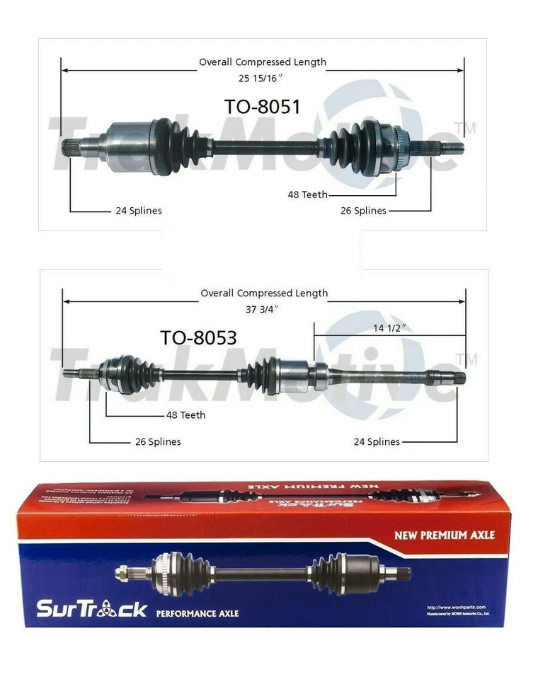 2 Front CV Axle Shafts SurTrack Set For Toyota Camry Highlander Solara 2.4L FWD — 第 1/1 张图片