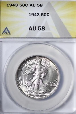 1943 年 Walking Liberty 半美元 ANACS AU58 看起来 MS ANN — 第 1/3 张图片