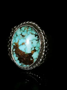 Size 9.5 Men's Number 8 Turquoise Sterling Silver Signed Ring Cecil Atencio - Picture 1 of 11