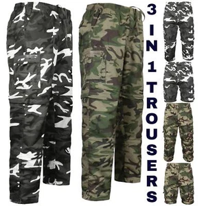 Mens Zip Off Trousers 3 in 1 Camouflage Cargo Combat Long Shorts Bottoms Pants - Picture 1 of 3