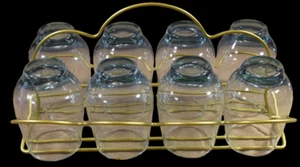 (8) Hand Blown Ombre Color Blue to Clear Glass Drinking Glasses Caddy 10oz 4.5"H - Picture 1 of 2