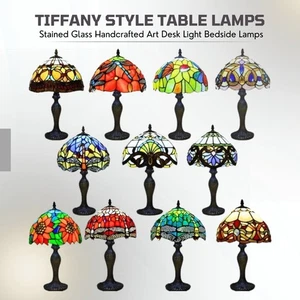 Tiffany Style Stained Glass Table Lamp– Handcrafted Vintage Bedside & Desk Light - Picture 1 of 98