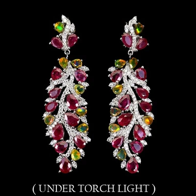 925 Sterling Silver Earrings Pear Ruby 6x4mm Fire Opal Natural Gemstone Jewelry - Image 1 of 4