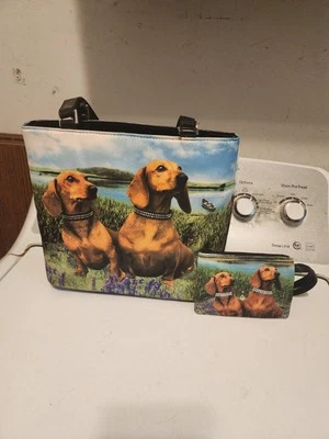 Dachshund Purse  w/Rhinestone Bling - 9 1/2" High x 11" Wide Doxie Dogs Handbag  - Image 1 of 4