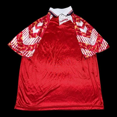 Camiseta de fútbol vintage años 90 Hummel roja blanca en blanco 15 cuello adulto grande Foto 1 de 4