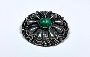 1960er-70er Vintage Southwest Style Faux Türkis abgerundete Silber Brosche Anstecknadel - sehr guter Zustand - Bild 1 von 4