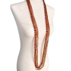 Vintage Multi-Strand Faux Amber Root Beer Beaded Necklace Flapper Style Long 51" - Picture 1 of 4