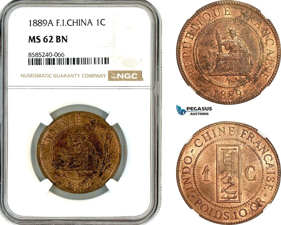 AL325, French Indo-China, 1 Centime 1889 A, Paris Mint, NGC MS62BN - Image 1 of 1