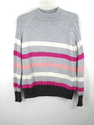 Suéter pulôver feminino ST. JOHNS BAY listrado cinza com nervuras pescoço simulado retrô - Imagem 1 de 4