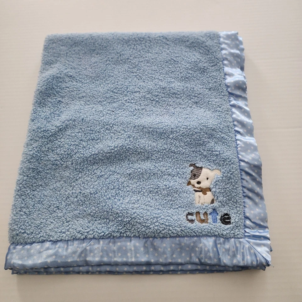 Child of Mine by Carter's Cute puppy dog baby blanket Polka dot satin trim - Image 1 of 4