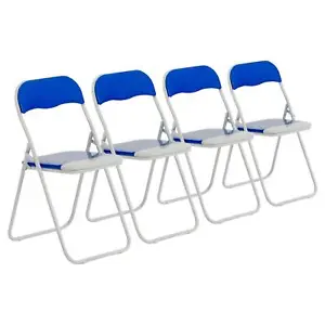 Folding Chairs Padded Faux Leather Studying Dining Office Chair Blue White x4 - Picture 1 of 7