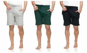 3 PACK Men's Casual 100% Cotton Soft Knit Pajama Bottom Loungewear Shorts Pocket - Picture 1 of 8