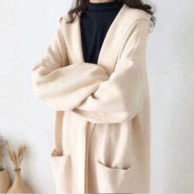 Women Cashmere Wool Hooded Knitted Sweater Cardigan Outwear Oversize Coat Thick - Image 1 of 4