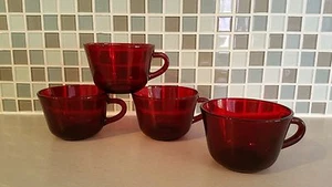 Set of 4 Vintage Ruby Red Clear Glass Coffee Cups or Tea Cups - Picture 1 of 10