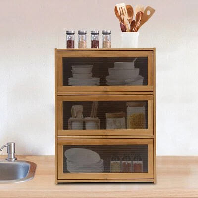 Armario de almacenamiento, gabinete de encimera, organizador de bambú para cocina salón Foto 1 de 4
