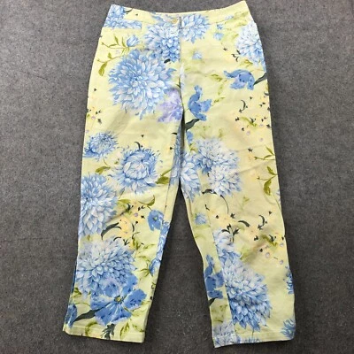Pantalones Real Clothes Mujer 10 Amarillo Azul Floral Flores Elastizados Rectos Damas Foto 1 de 4